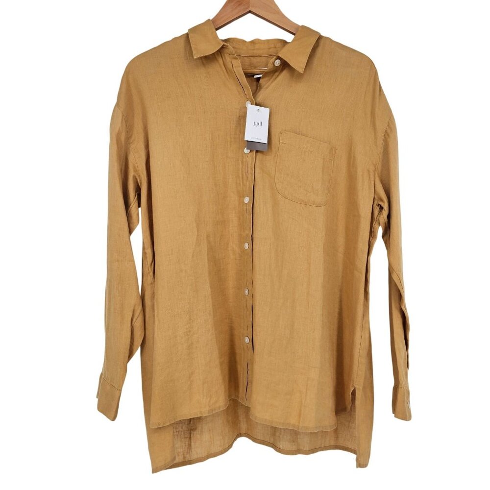 J.Jill Love Linen Button Up Shirt L Yellow‎ Ochre Relaxed Fit Coastal Lagenlook